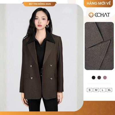 Áo Blazer Nữ 𝐂𝐂𝐇𝐀𝐓 Dáng Suông Rosaria Tay Xẻ Chất Liệu Jeans Cao Cấp 25EHS2002ST