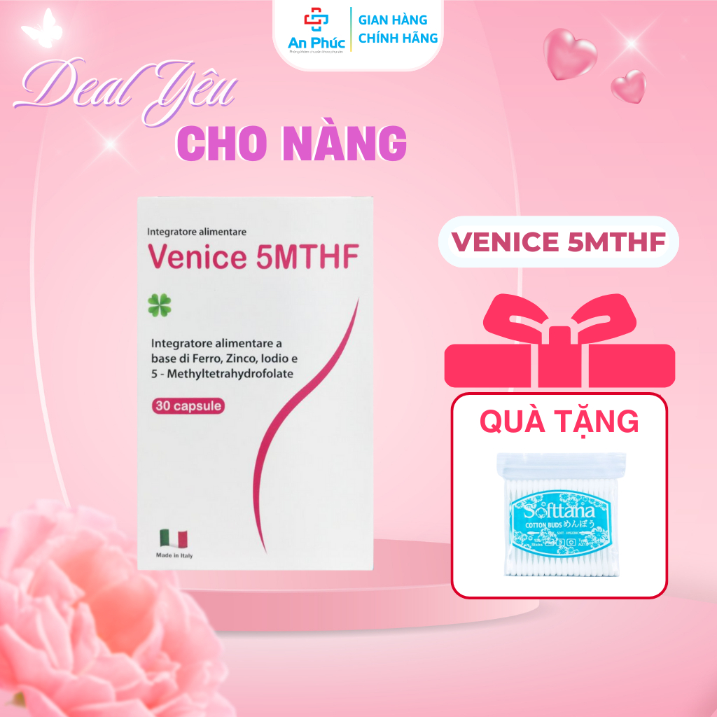 Venice 5MTHF Bổ Sung 5MTHF, Sắt, Kẽm, Iot Cho Phụ Nữ Mang Thai Và Đang Có Nhu Cầu Mang Thai - Hộp 30