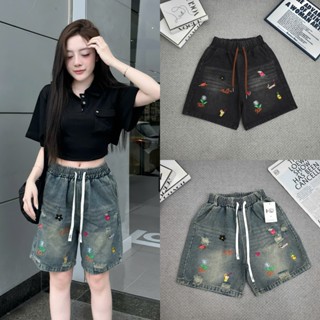  Quần Đùi Jean Nữ Cạp Chun A6013 Thêu Tràn Thân Họa Tiết Đáng Yêu Quần Ngố Lửng Nữ Jean Denim Tôn Dáng Năng Động Mềm Mịn 