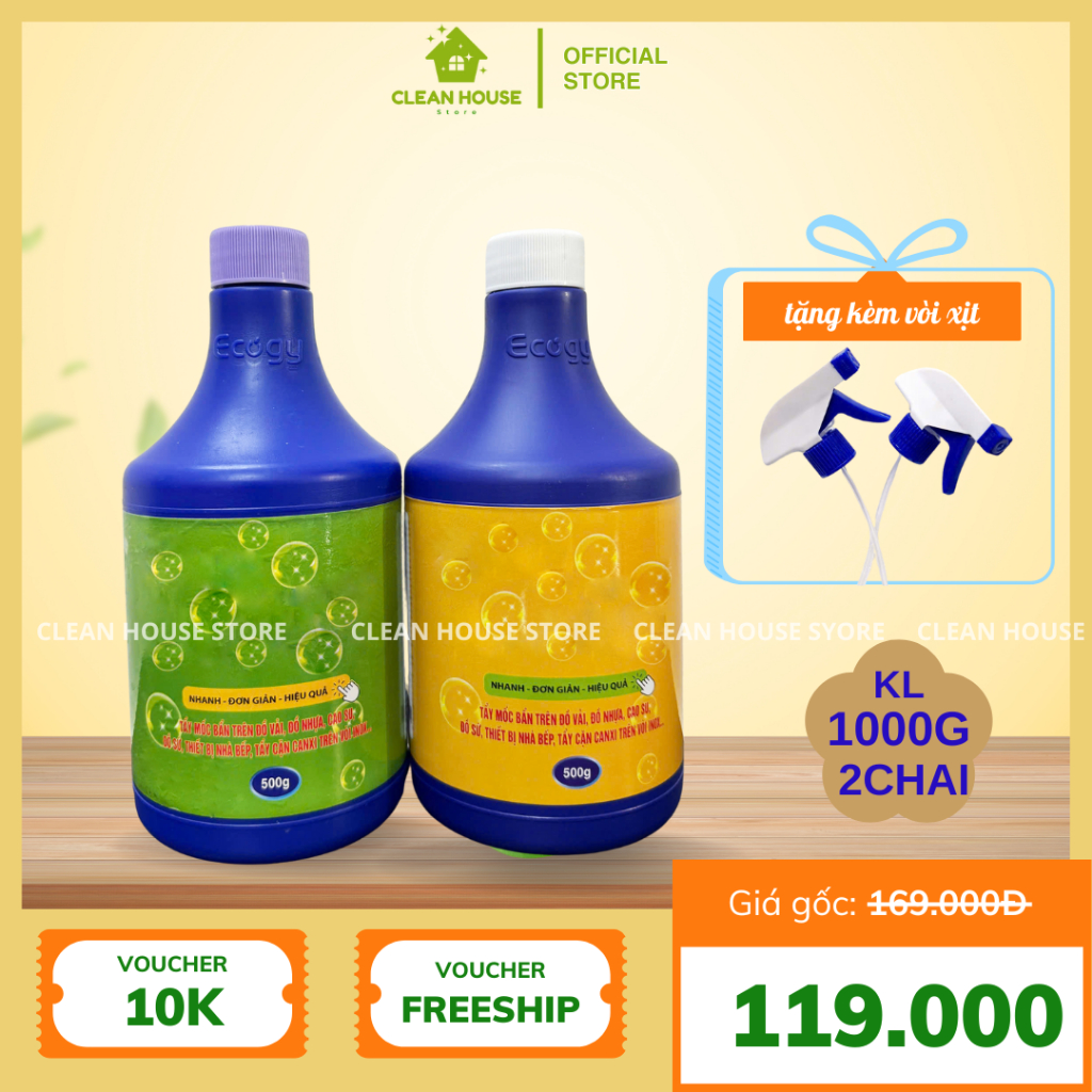 [TẨY XANH ECOGY] tẩy mốc, thâm kim, vết  nước trà, cà phê, nhựa chuối, ... trên đồ trắng và đồ màu