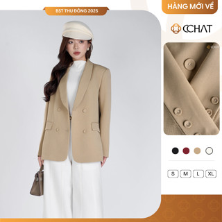  Áo Blazer Nữ CCHAT Dáng Suông Hinry 2 Hàng Khuy Sang Trọng Chất Liệu Tuytsi Cao Cấp 25EHS9001ST 