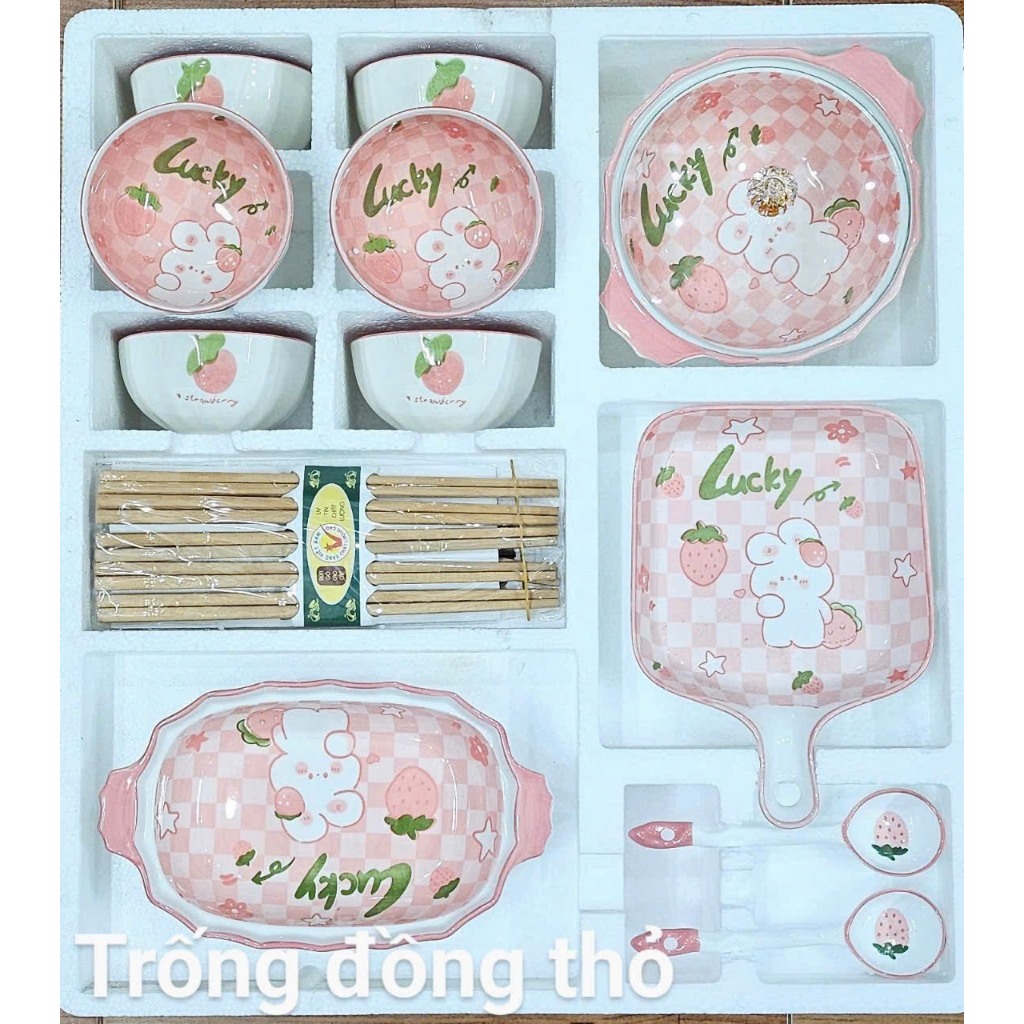 Bát Ăn Cơm, Bộ Chén Dĩa Dễ Thương Thỏ Hồng Bát Đĩa Sứ Decor Đẹp Cute Cao Cấp