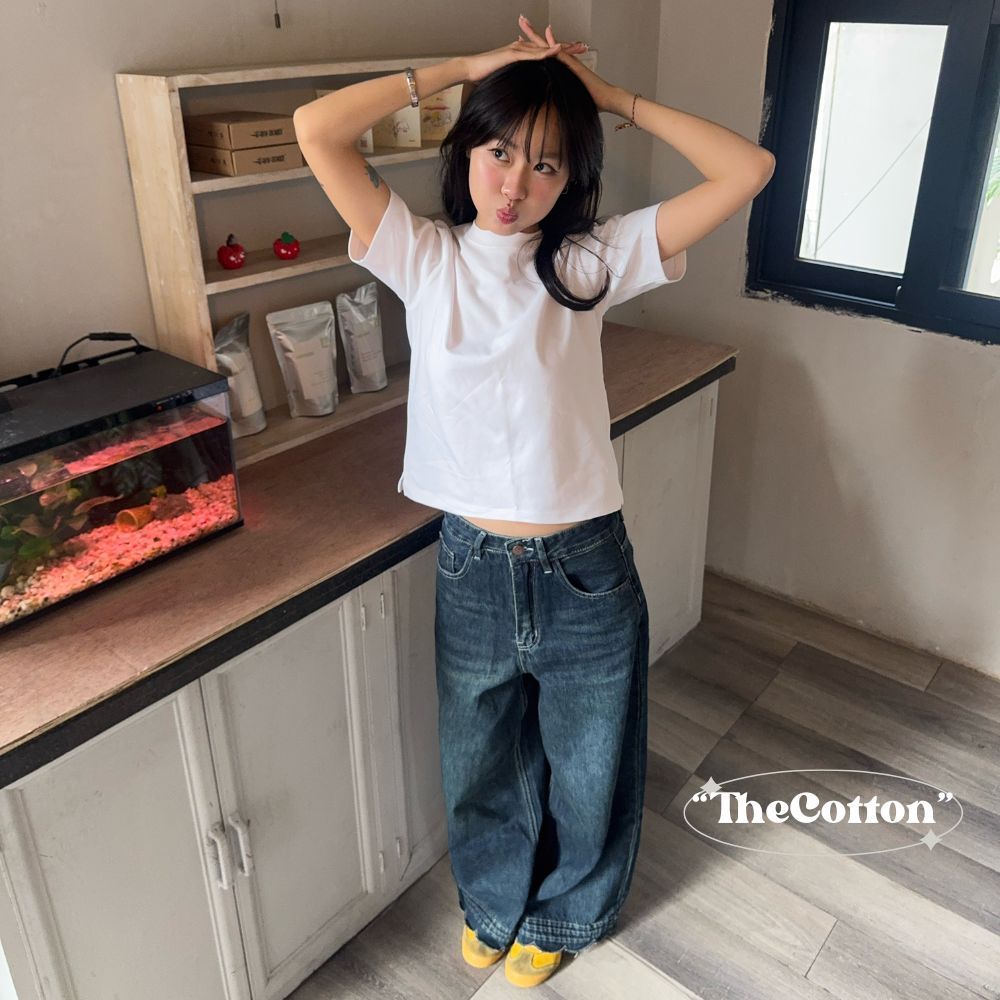 Quần jeans ống rộng vải mềm mịn TheCotton quần bò ống suông viền gấu hoa | BigBuy360 - bigbuy360.vn