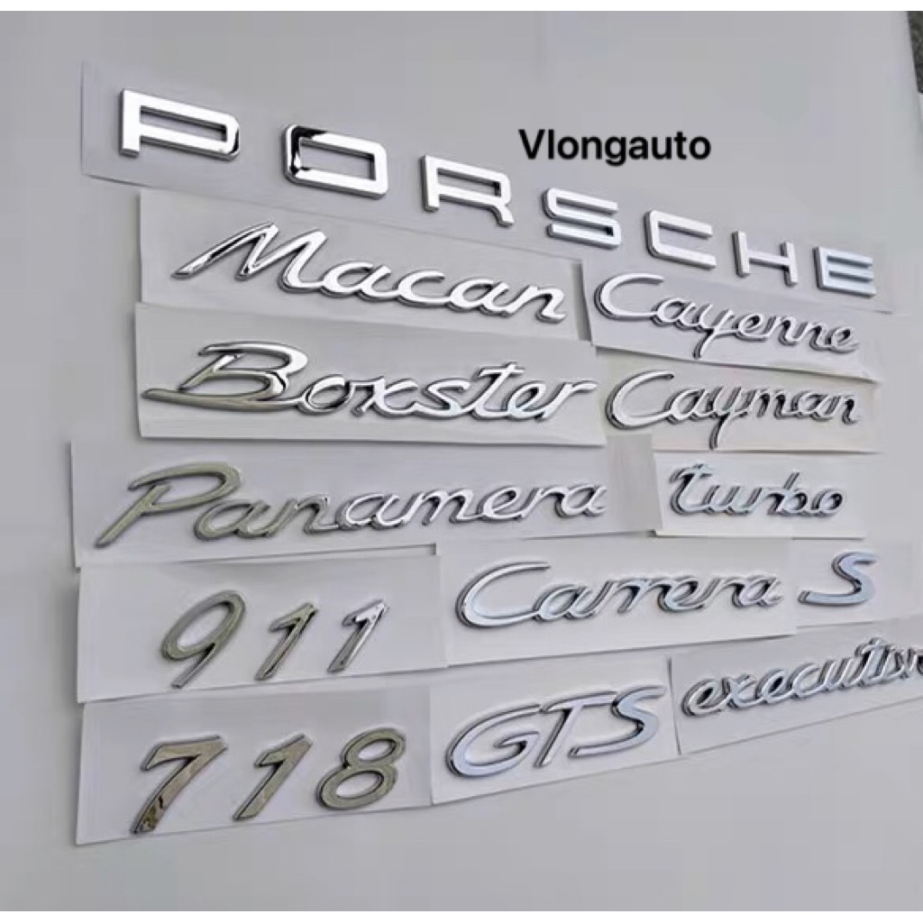 Chữ Porsche , macan , cayenne , panamera , 911 , gts , 718 màu bạc , Dán xe porsche , biểu tượng cốp