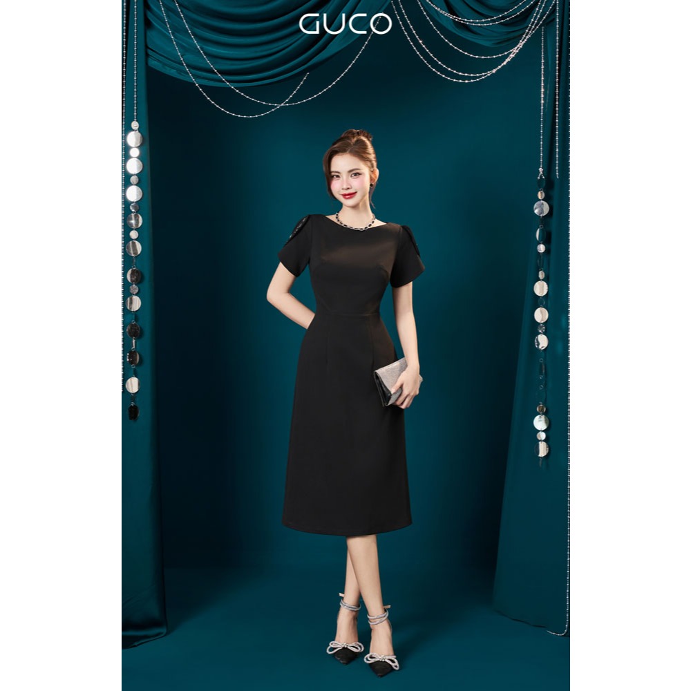 [GUCO SALE] ĐẦM DỰ TIỆC TAY ĐẮP ĐÍNH ĐÁ TÔN DÁNG XINH - ĐEN - 5028