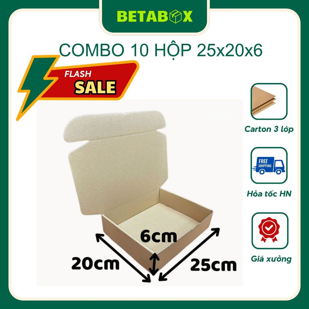 25x20x6 Combo 10 Hộp NẮP GÀI Đóng Hàng Giá Xưởng - BETABOX