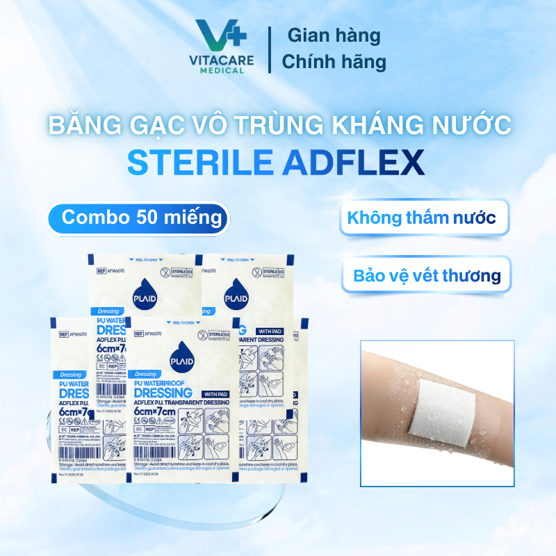 Combo 50 băng gạc vô trùng không thấm nước Sterile Adflex - Ngăn nước xâm nhập, bảo vệ vết thương