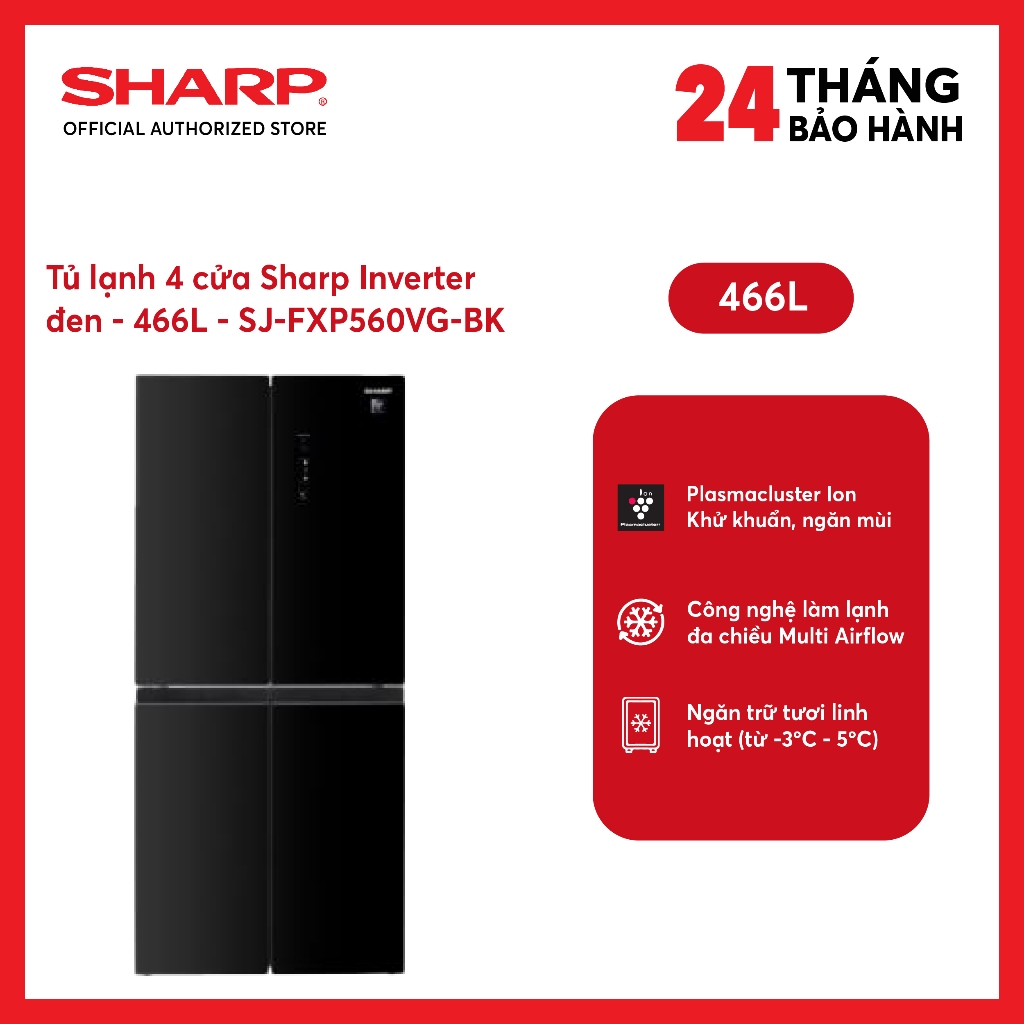 [MODEL 2026] Tủ lạnh Sharp Inverter 466 lít SJ-FXP560VG-BK - SHOP miễn phí GIAO + LẮP HÀ NỘI