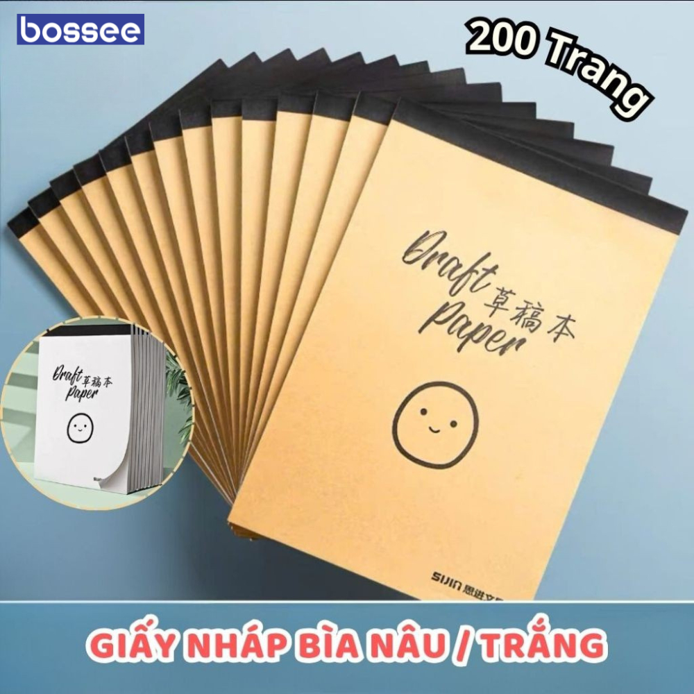 Vở nháp mặt cười 200 trang, giấy nháp, sổ giấy ghi chú - Sổ tay ghi chép bìa kraft giấy trắng, sổ ta