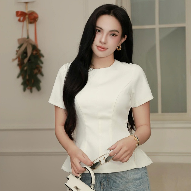 Lyan Top - Áo peplum cổ tròn tay ngắn, 2 lớp cao cấp - What To Wear