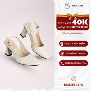  Giày sục quai hậu cao gót nữ LUME 17 mũi vuông màu kem da PU cao cấp đế cao su non chống trơn trượt cao 5cm-7cm  VHK  