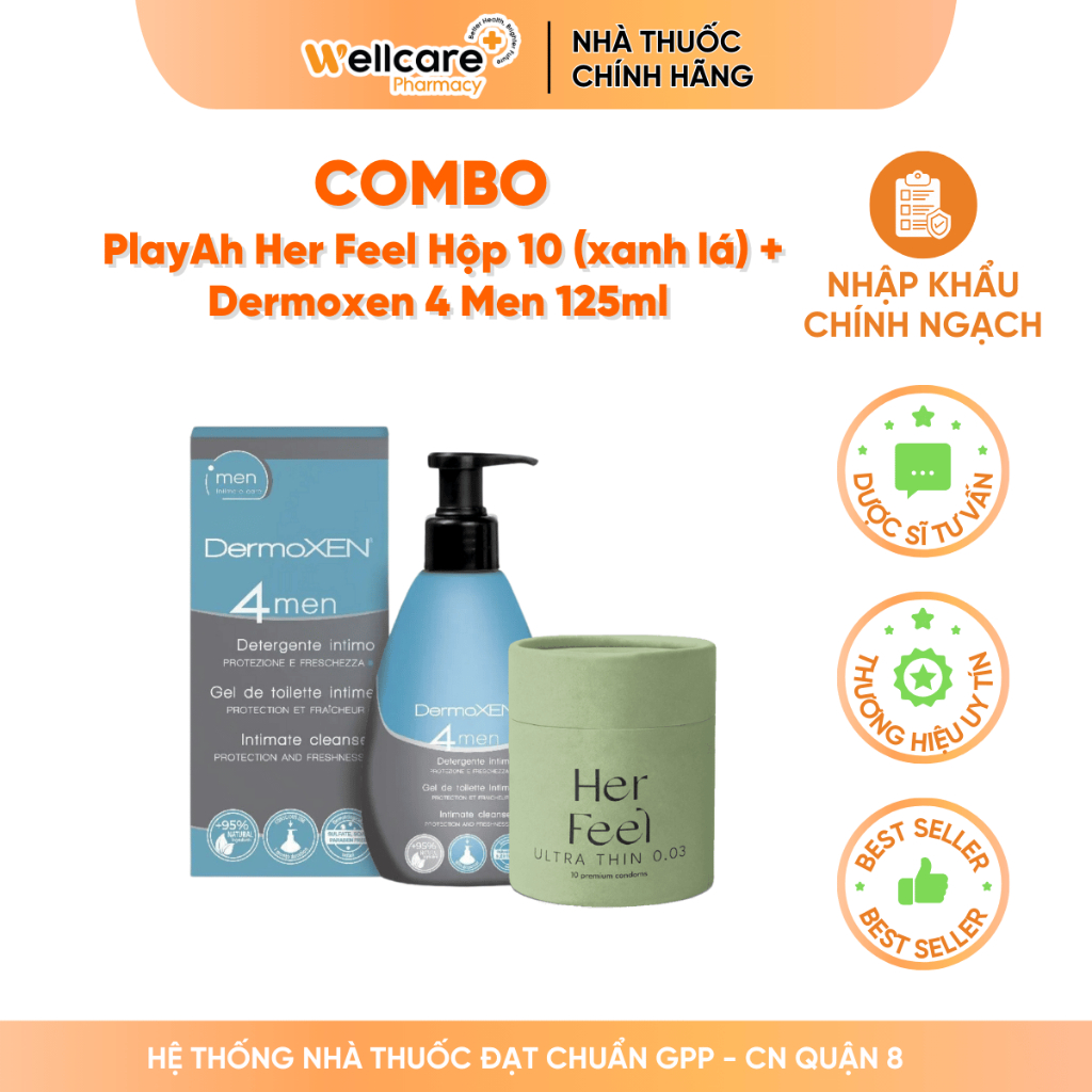 Combo DDVS Dermoxen 4Men 125ml và Playah Her Feel hộp 10 gói