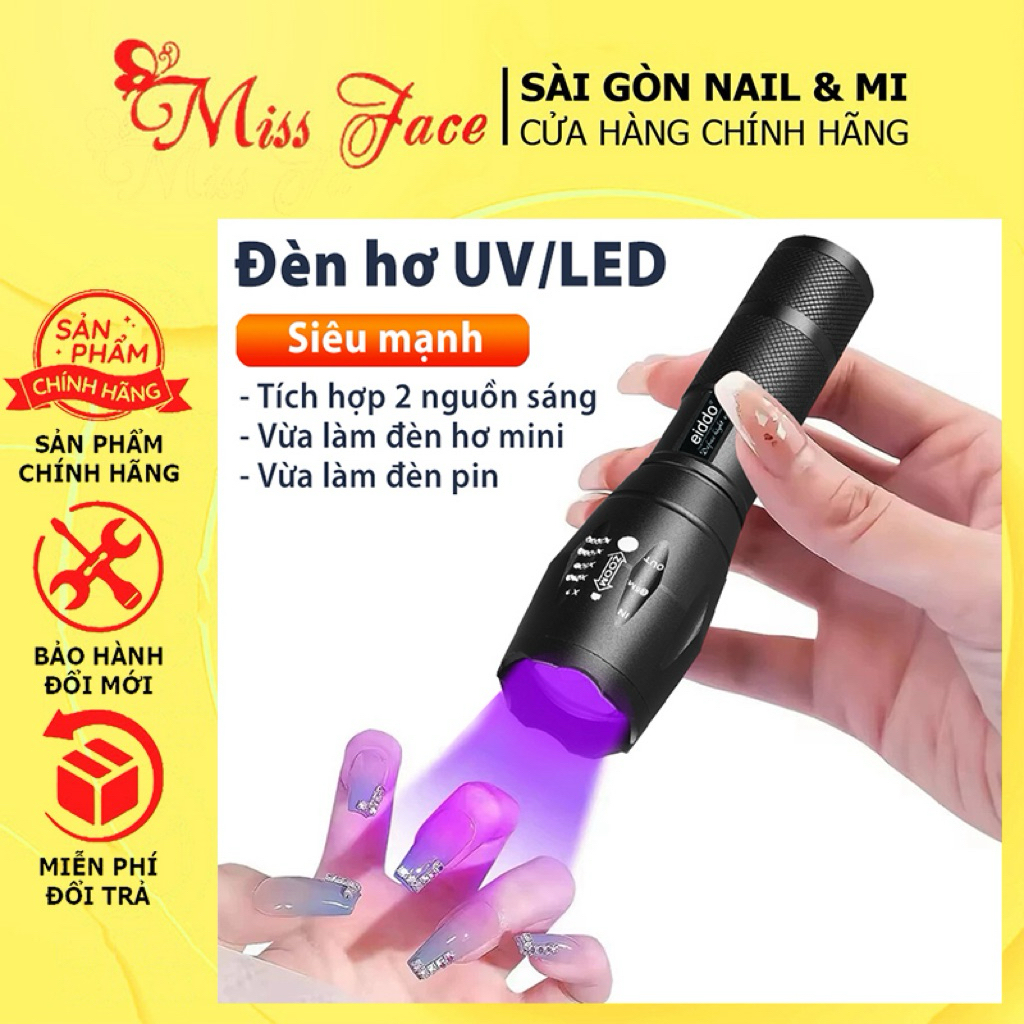 Đèn hơ cầm tay UV/LED tích điện 2 màu - Máy hơ cầm tay mini ánh sáng trắng & UV( tặng kèm thẻ test U