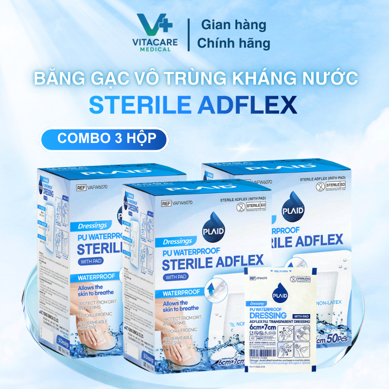 Combo 3 hộp băng gạc vô trùng không thấm nước Sterile Adflex - Ngăn nước xâm nhập, bảo vệ vết thương
