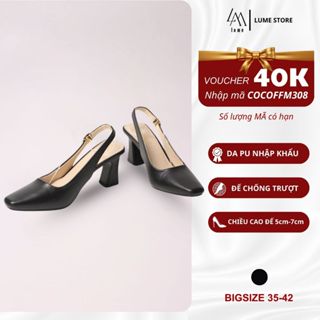  Giày Sục Cao Gót Quai Hậu Nữ LUME 20 Mũi Vuông Màu Đen Da PU Cao Cấp Cao 5cm 7cm Đế cao su chống trơn trượt  VHĐ  