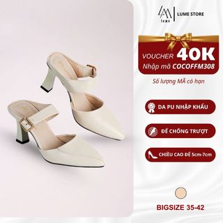  Giày Sục Nữ Mũi Nhọn Có Quai Giày Cao Gót LUME 19 Màu Kem Đế Cao Su Non Chống Trơn Trượt Đế cao 5cm - 7cm  SQNNK  