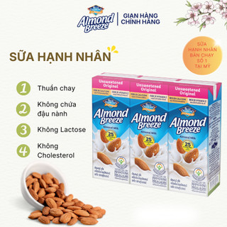  Sữa Hạt Hạnh Nhân Almond Breeze Nguyên Chất Không Đường Blue Diamond – Lốc 3 Hộp x 180ml 