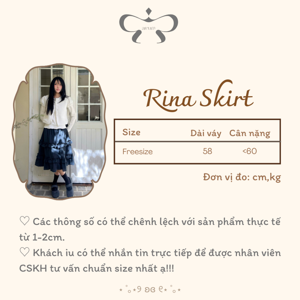 AREUM Chân váy caro nhí RINA Skirt nhún bèo tầng lưng chun | BigBuy360 - bigbuy360.vn