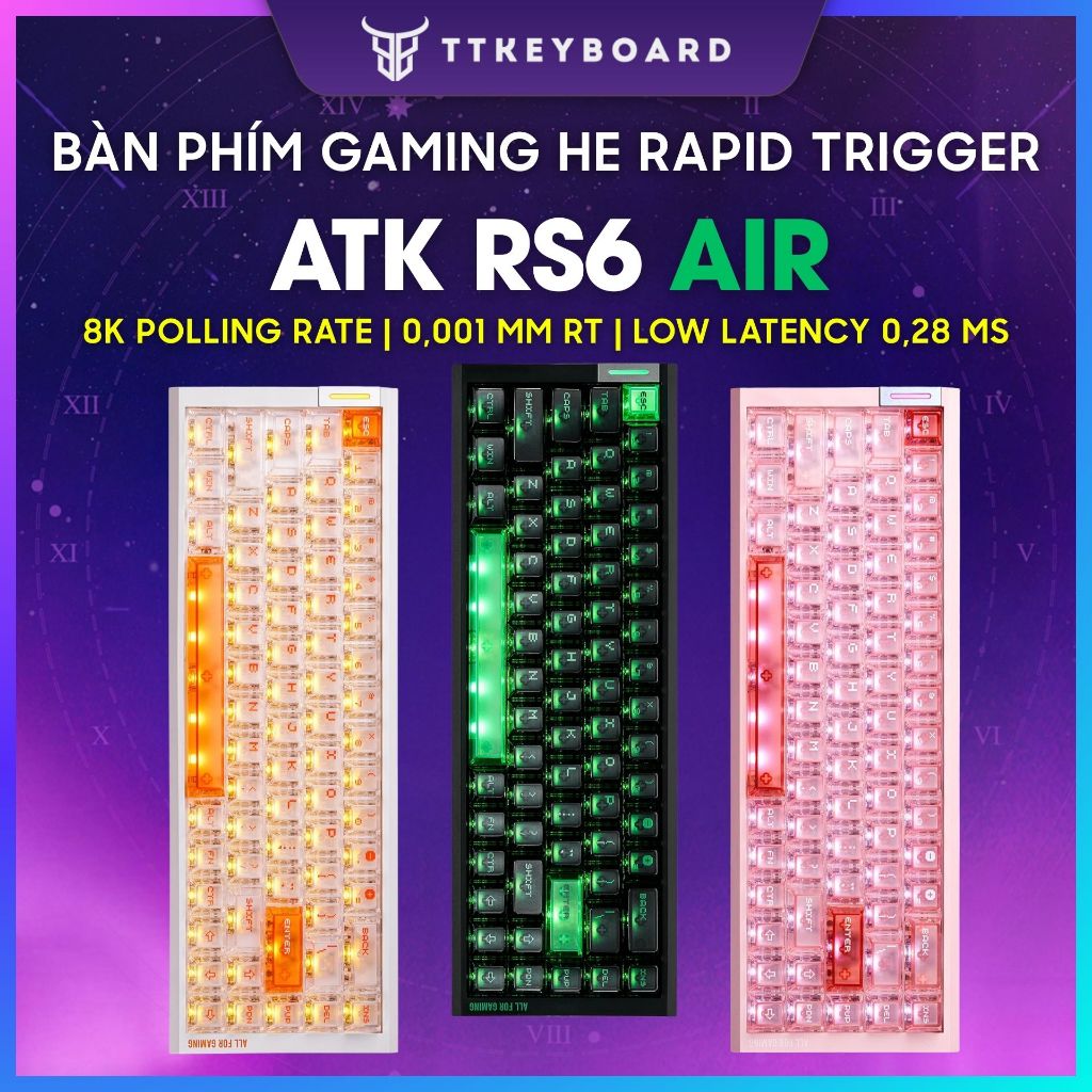 [Hỏa Tốc] Bàn Phím Cơ Gaming ATK RS6 AIR HE Rapid Trigger 8K Polling Rate 0,001mm RT Hiệu Năng Cao