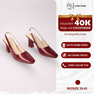  Giày Sục Cao Gót Đỏ Mũi Vuông LUME Có Quai Da Bóng Đế Chống Trượt Đi Êm Chân Cao 7cm  VHBĐỎ  