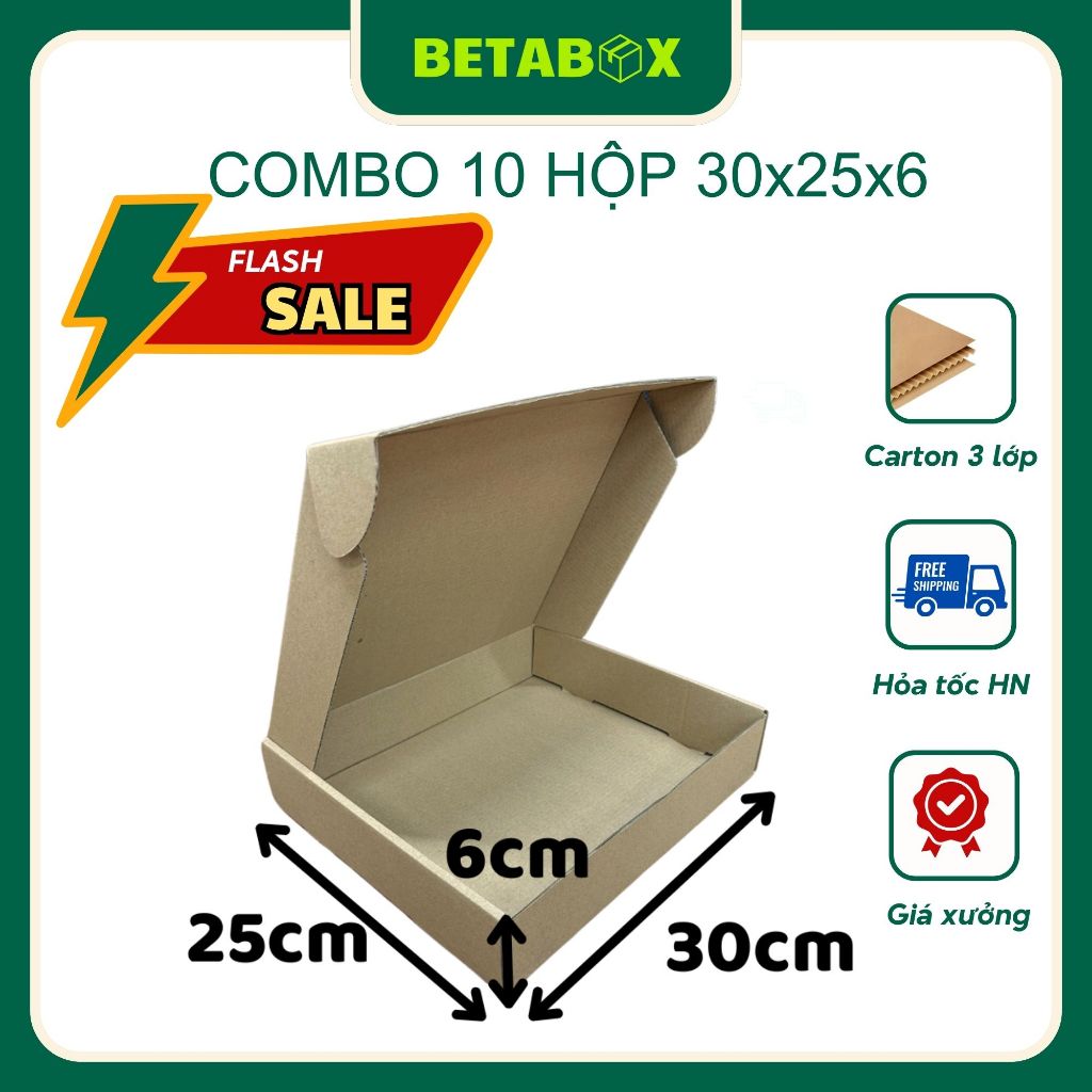 30x25x6 Combo 10 Hộp NẮP GÀI Đóng Hàng Giá Xưởng - BETABOX