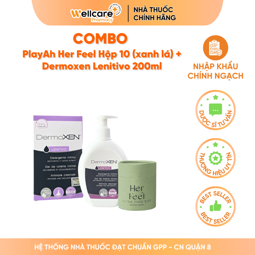 Combo DDVS LENITIVO Dưỡng Ẩm, Chống Khô 200ml và Playah Her Feel hộp 10 gói