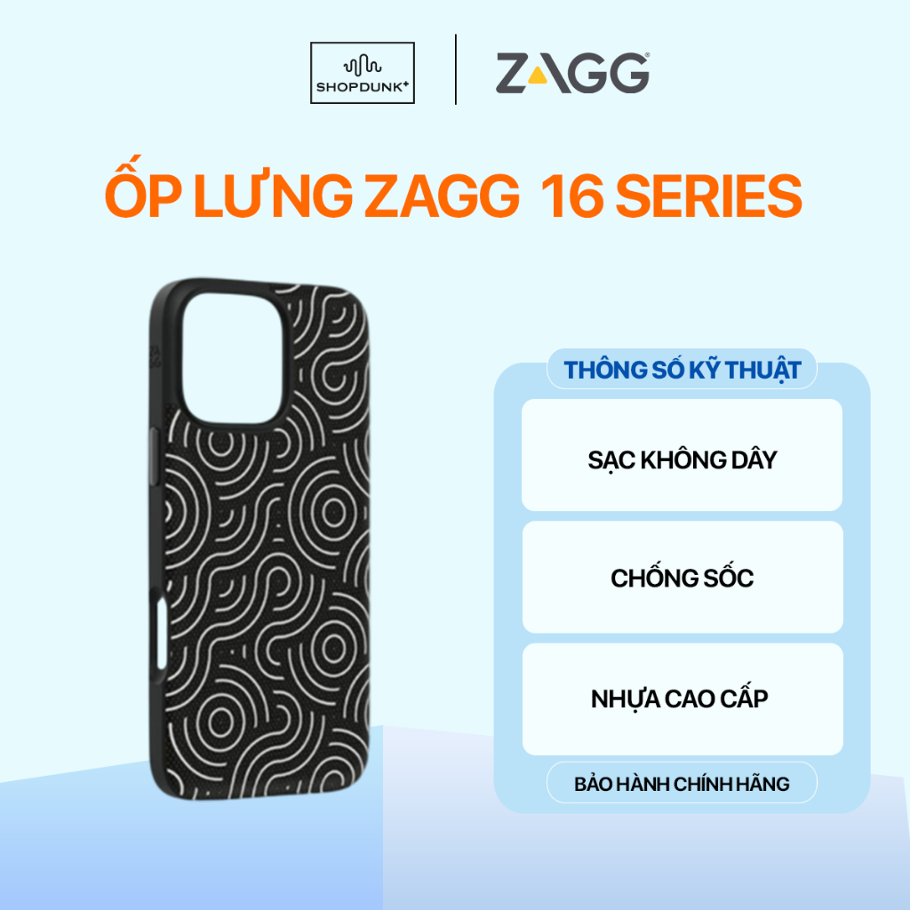 Ốp Lưng ZAGG Nhựa Cao Cấp Cho Sạc Không Dây | Phone 16/Plus/Pro/Promax