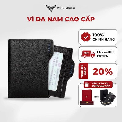 Ví nam da WILLIAMPOLO chính hãng, bóp nam khóa zip tiện lợi thiết kế thẩm mỹ sang trọng POLO146