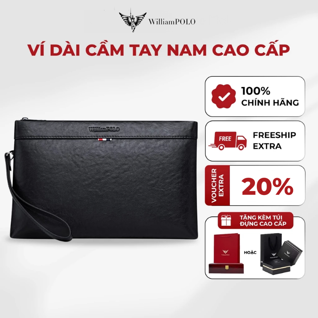 Ví da cầm tay nam cao cấp WILLIAMPOLO Chất Liệu Da Bò Nguyên Tấm