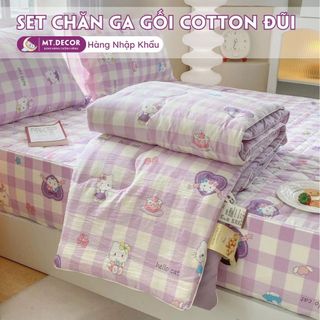 Set chăn ga gối cotton đũi 4 món trần bông cao cấp cho bé, chất vải đũi  mềm mại, thoáng khí, thấm hút mồ hôi cực tốt