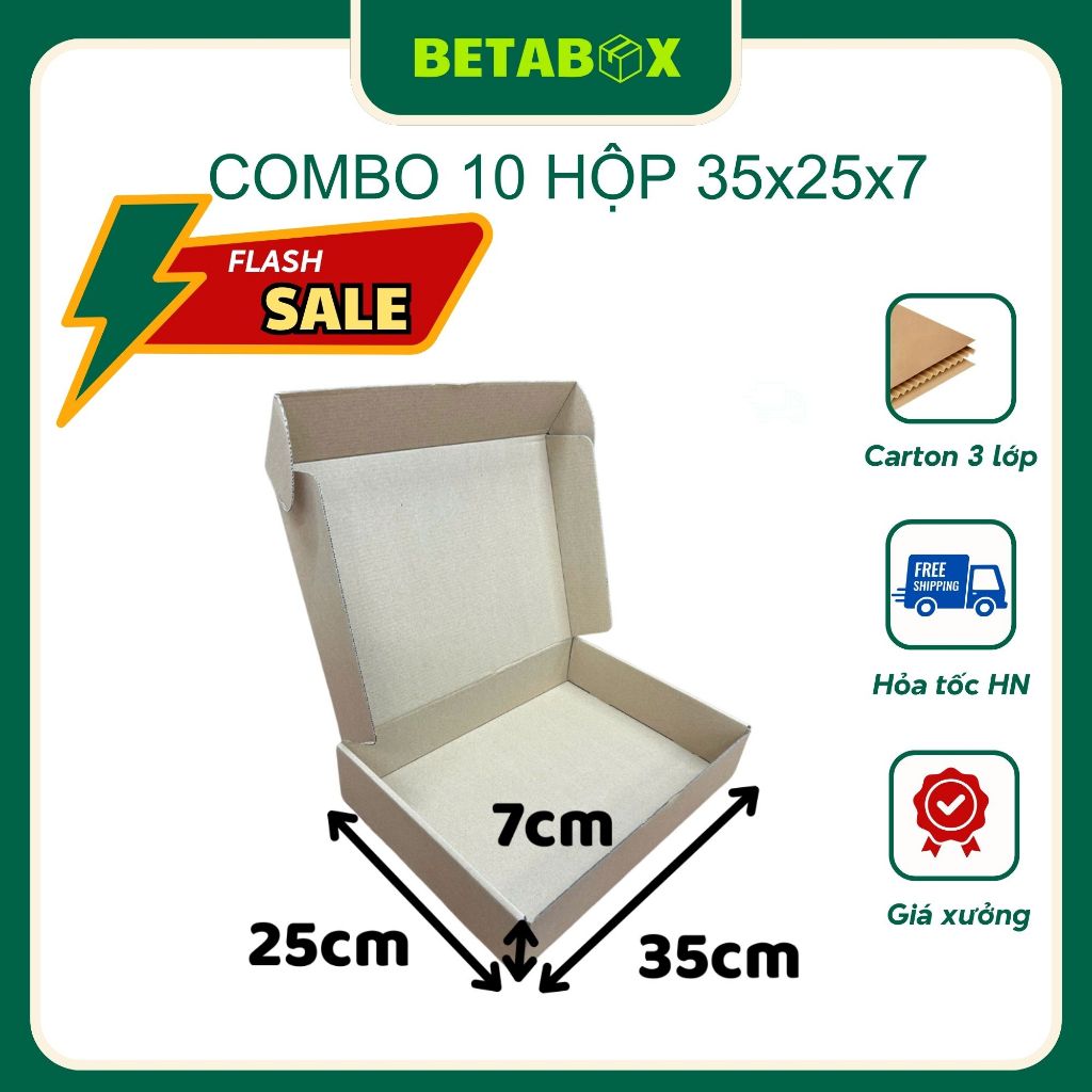 35x25x7 Combo 10 Hộp NẮP GÀI Đóng Hàng Giá Xưởng - BETABOX