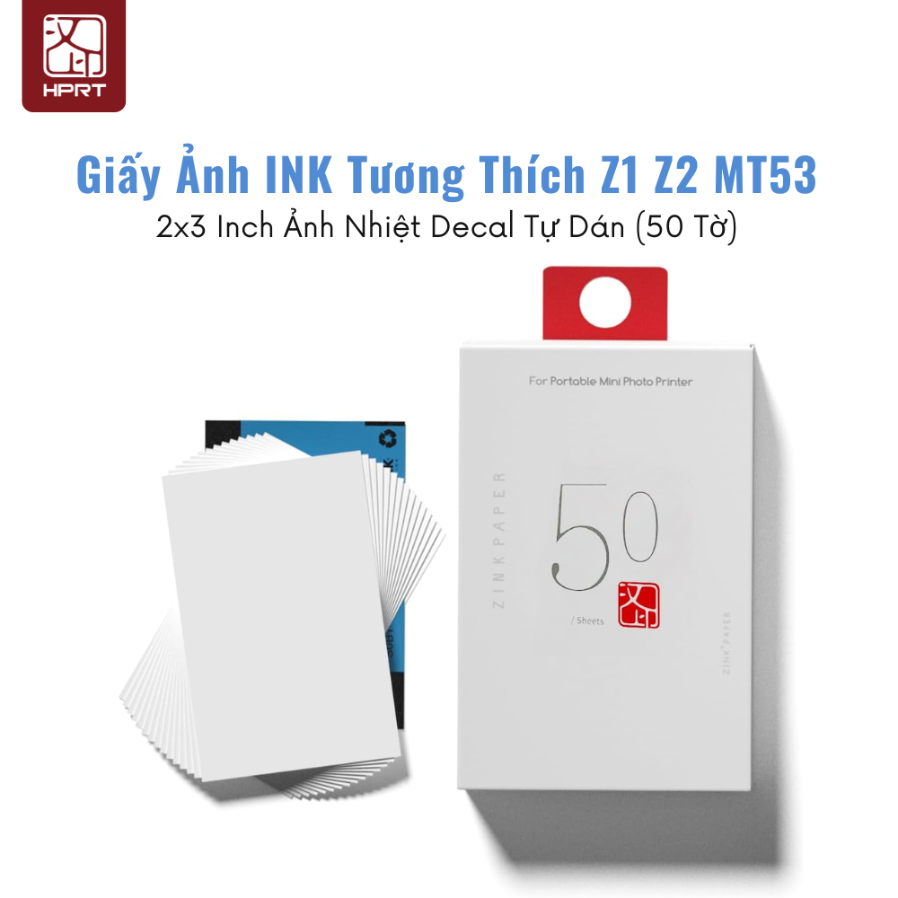 Giấy Ảnh Z1 Z2 INK HPRT In Ảnh Nhiệt Tự Dán Kích Thước 5 x 7.6 cm ( 2x3 Inch )