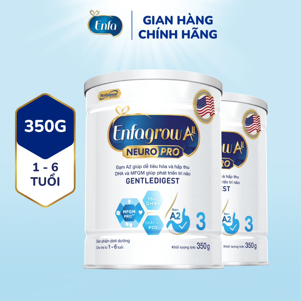 [V] Bộ 2 lon sữa bột Enfagrow A2 Neuropro 3 giúp dễ tiêu hóa, hấp thu cho trẻ từ 1-6 tuổi – 350g/lon