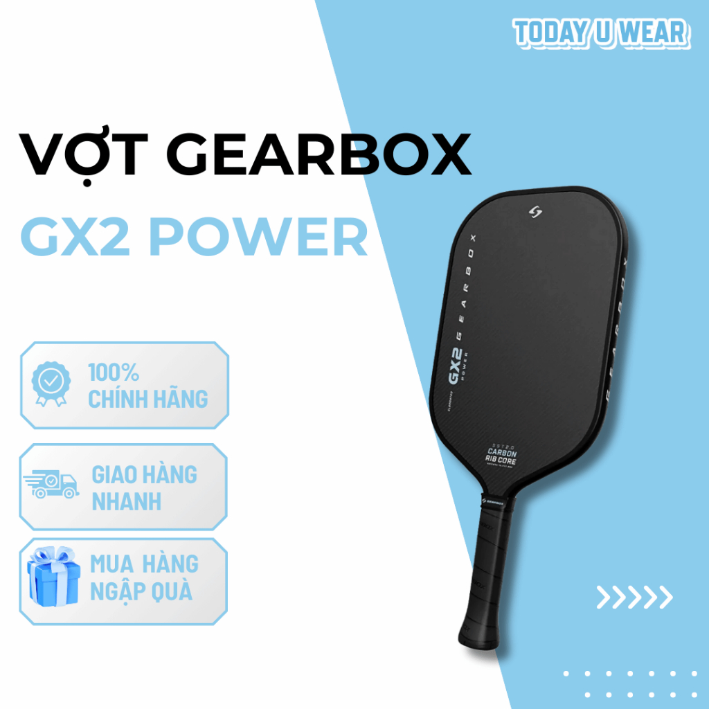 Vợt Pickleball Gearbox GX2 Power Elongated Hybrid Chính Hãng – Đánh Mạnh, Tầm Với Rộng, Kiểm Soát Tố