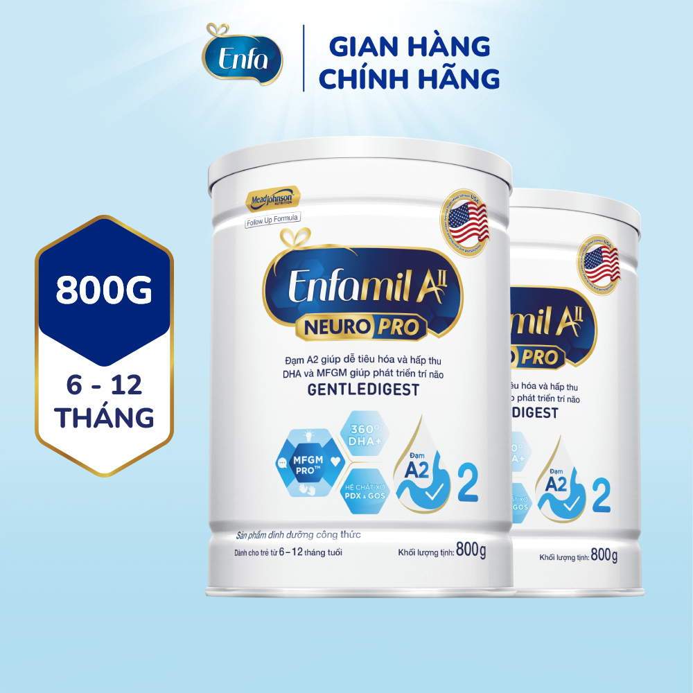 [V] Bộ 2 lon sữa bột Enfamil A2 Neuropro 2 giúp dễ tiêu hóa, hấp thu cho trẻ từ 6-12 tháng tuổi– 800g/lon