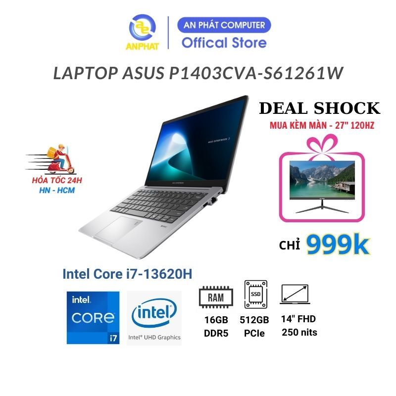 Laptop ASUS ExpertBook P1 P1403CVA-S61261W (Intel Core i7-13620H) - Mua kèm Màn 27 inch chỉ 999K