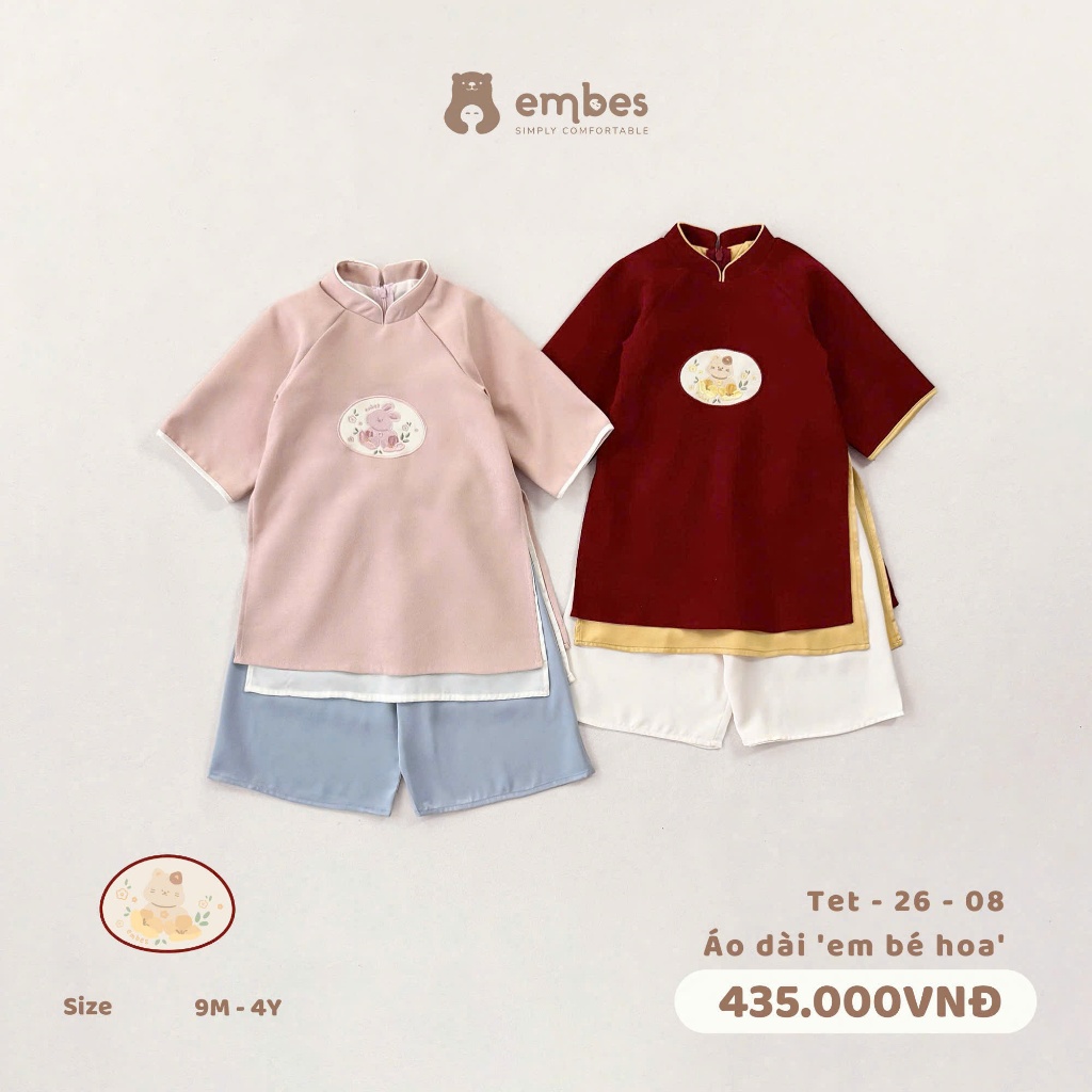 CHÍNH HÃNG - Áo dài tết hãng Embes cho bé trai bé gái size từ 9M đến 4Y