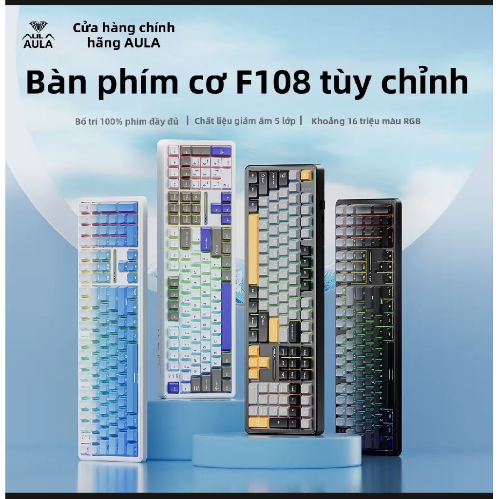 (new-hoả tốc)Bàn phím cơ k dây aula f108 pro 3 mode 8000mah | BigBuy360 - bigbuy360.vn