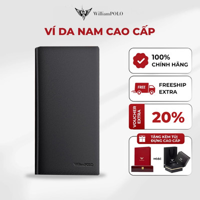 Ví nam da cao cấp WILLIAMPOLO chính hãng, ví đứng cầm tay thanh lịch sang trọng kèm hộp và túi POLO215266