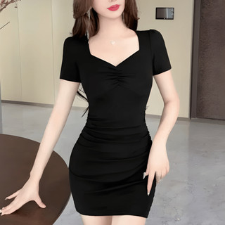 Váy Body Nữ Phồng Tay Ngắn Dáng Ôm - Đầm Chất Len Gân Co Giãn Thoáng Mát Dài 80cm CinZy SG