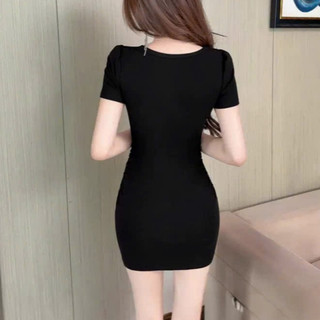 Váy Body Nữ Phồng Tay Ngắn Dáng Ôm - Đầm Chất Len Gân Co Giãn Thoáng Mát Dài 80cm CinZy SG