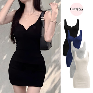 Đầm Body Ba Lỗ Xẻ V Nữ – Váy Ôm Dáng Gợi Cảm Chất Thun Gân Co Giãn CinZy SG