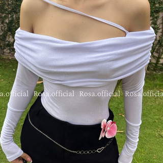 Áo Thun Tay Dài Trễ Vai, Xếp Nhún Cách Điệu Rosa