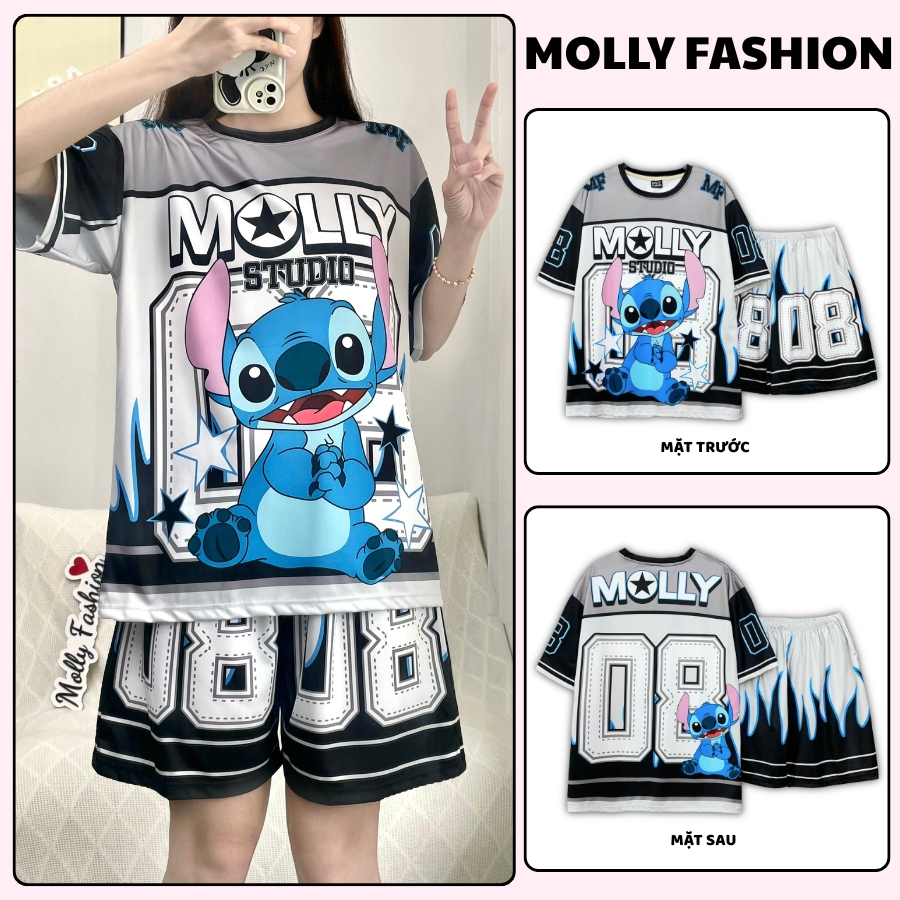 Đồ bộ nam nữ Bigsize 45-80kg thun lạnh STITCH phong cách Streetwear hoạt hình Molly Fashion