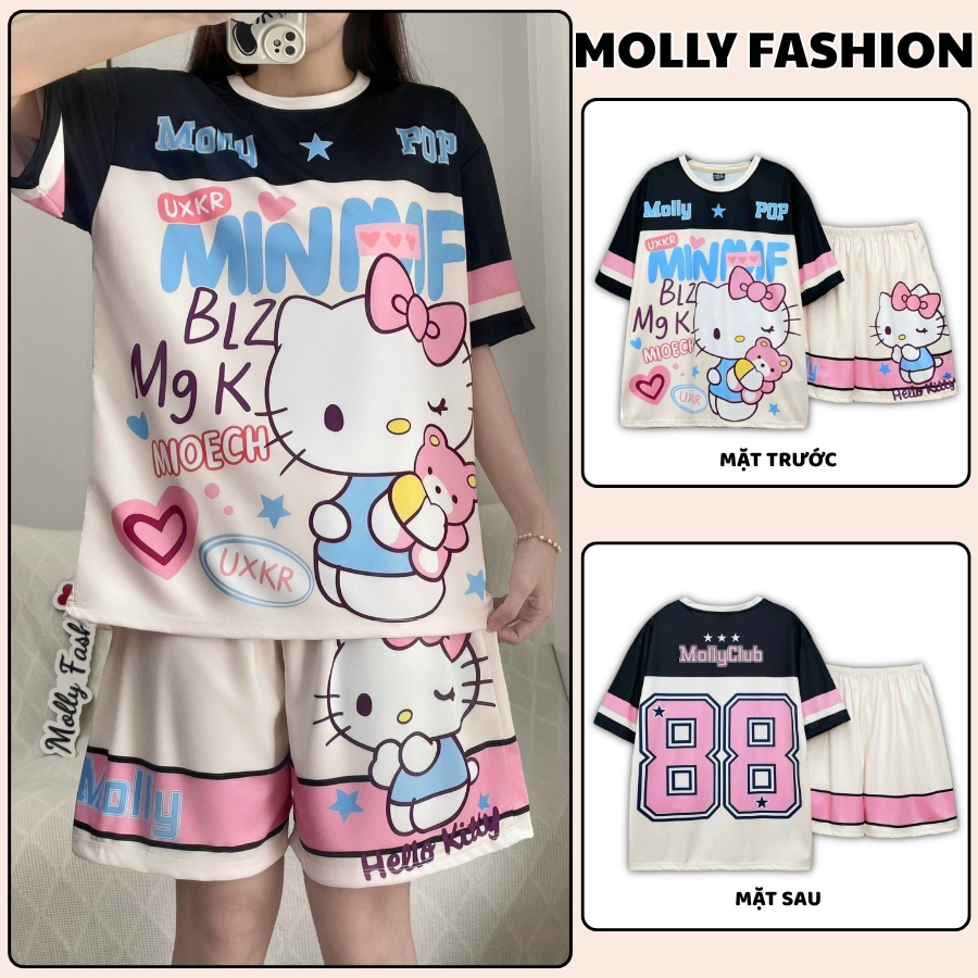 Đồ bộ nam nữ MOLLY FASHION Jersey mặc nhà Bigsize – Set quần đùi áo thun lạnh đi chơi MIOECH