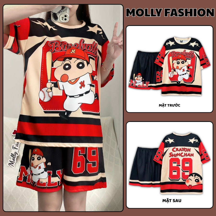 Đồ bộ nam nữ Bigsize 45-80kg thun lạnh BASEBALL phong cách Streetwear hoạt hình Molly Fashion