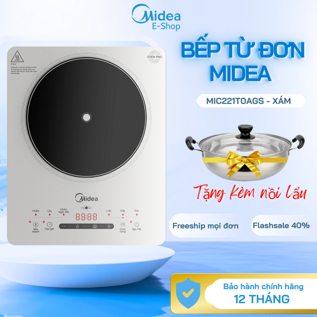 Bếp Từ Đơn Midea MIC221T0AG – 2200W, Bếp Từ Midea Chính Hãng, Hẹn Giờ Nấu, Tiết Kiệm Điện