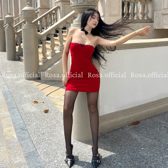 Đầm ống viền ren nơ Rosa