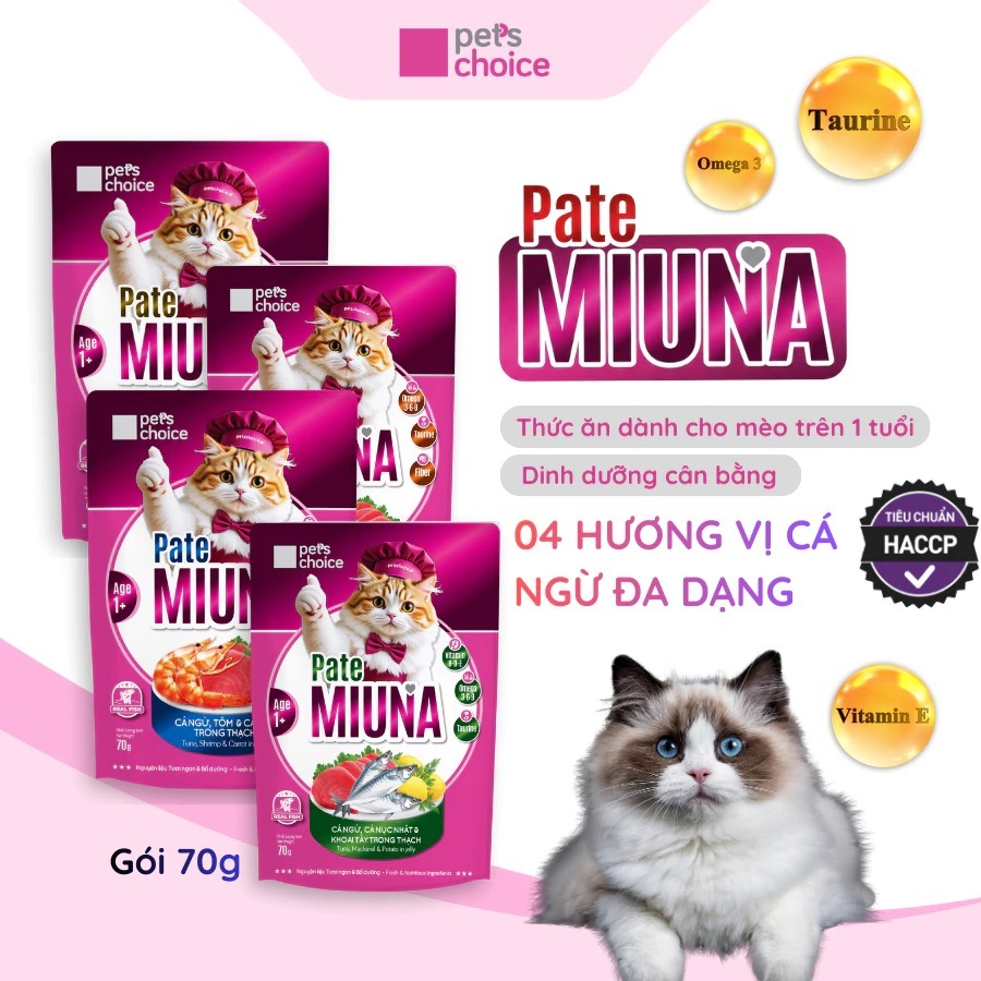 Pate Miuna 70gr cá ngừ dạng thạch dành cho mèo trưởng thành và mèo con - T3 PETS SHOP