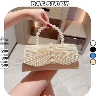  Túi xách nữ BAGSTORY có dây đeo chéo quai xách đính ngọc xếp ly đi tiệc đi chơi dạ tiệc sang chảnh TX-01 